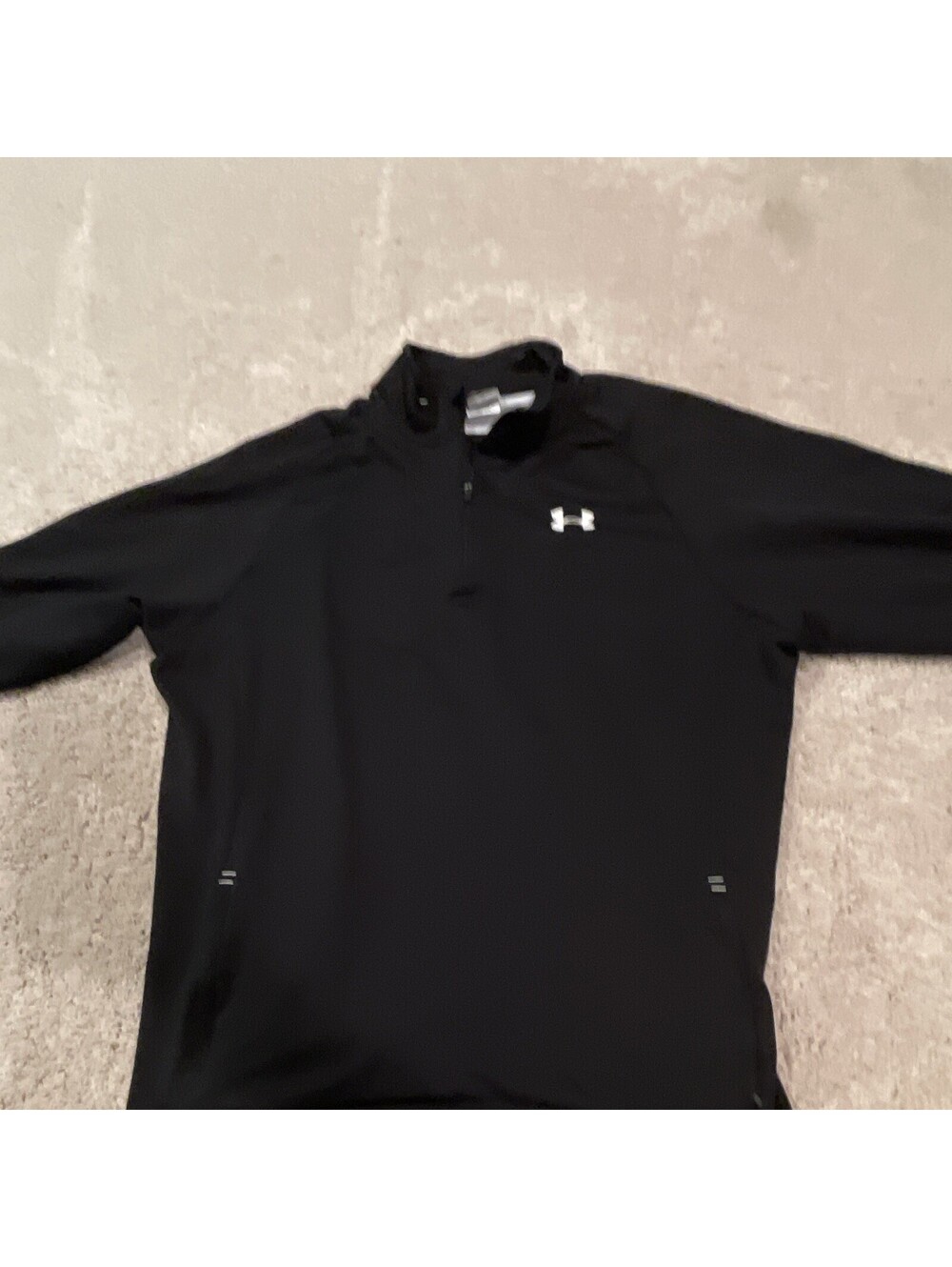 Under Armour Men's L Black 1/4 Zip Mock Neck Long Sleeve Loose Poly Logo Golf